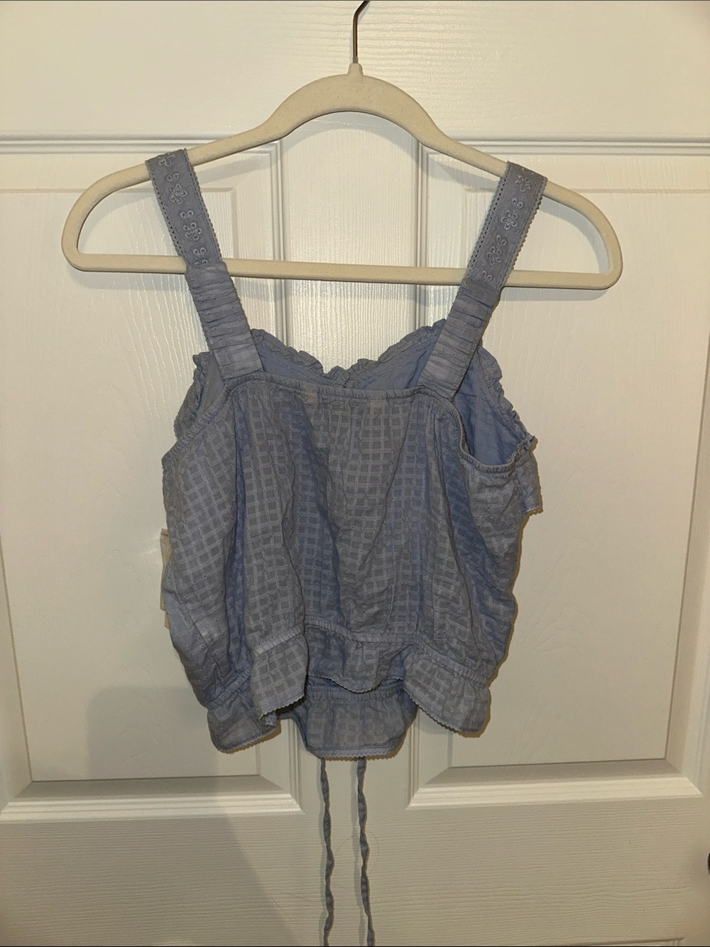 Sleeveless Ruffle Button-Front Light Blue Blouse - Picture 3 of 3